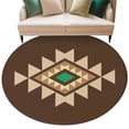 thumbnail image 2 of Brown Green Boho Large Round Rug 8 FT, Non Slip Living Room Area Carpet, Vintage Southwest Abstract Geometric Washable Soft Circle Rug Non-Shedding Floor Carpet for Bedroom Office Dining Room, 2 of 9