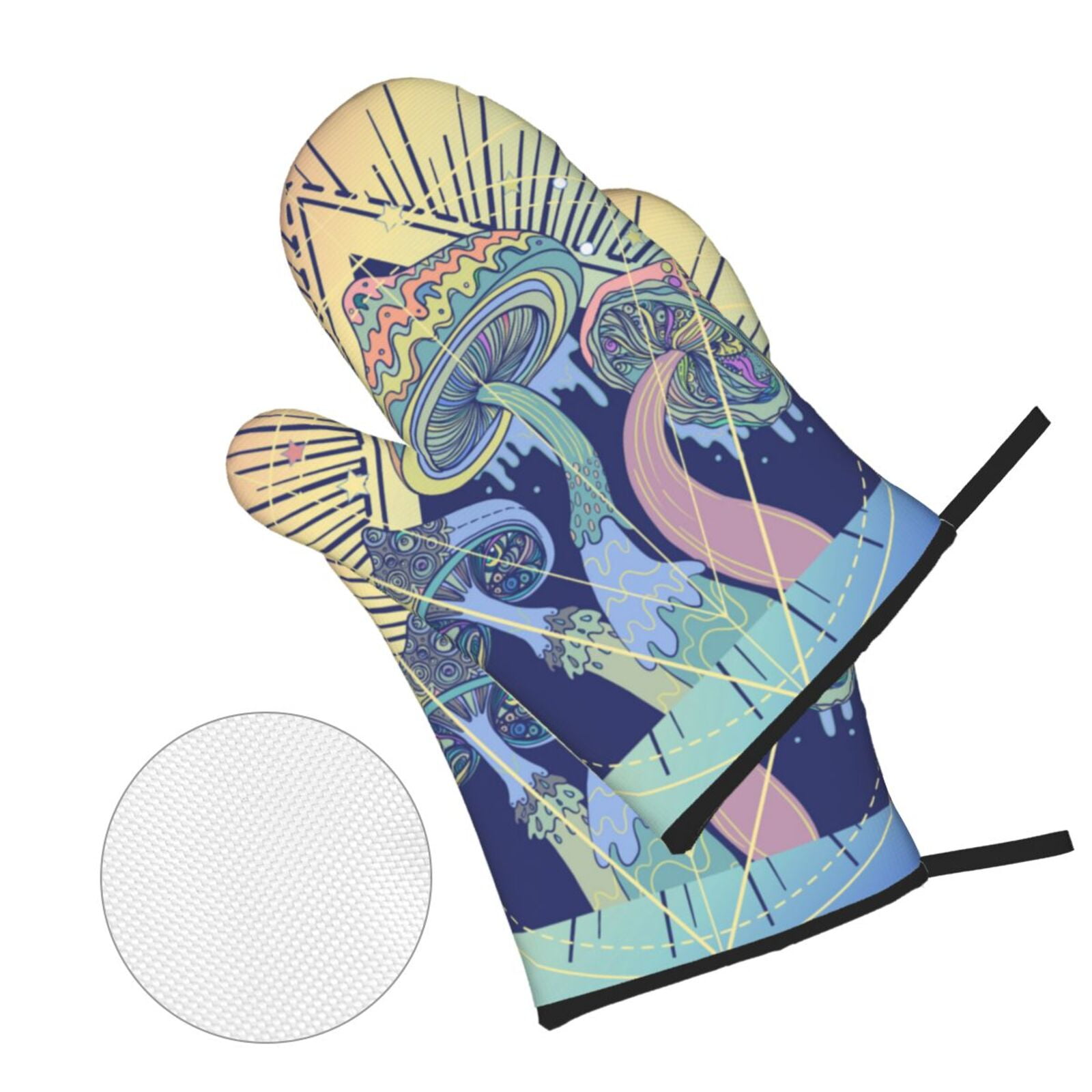 Magic Mushrooms Geometry Psychedelic 4Pcs Oven Mitts and Pot Holders Sets Oven Kitchen Gloves Hot Pads for Cooking BBQ Baking Grilling