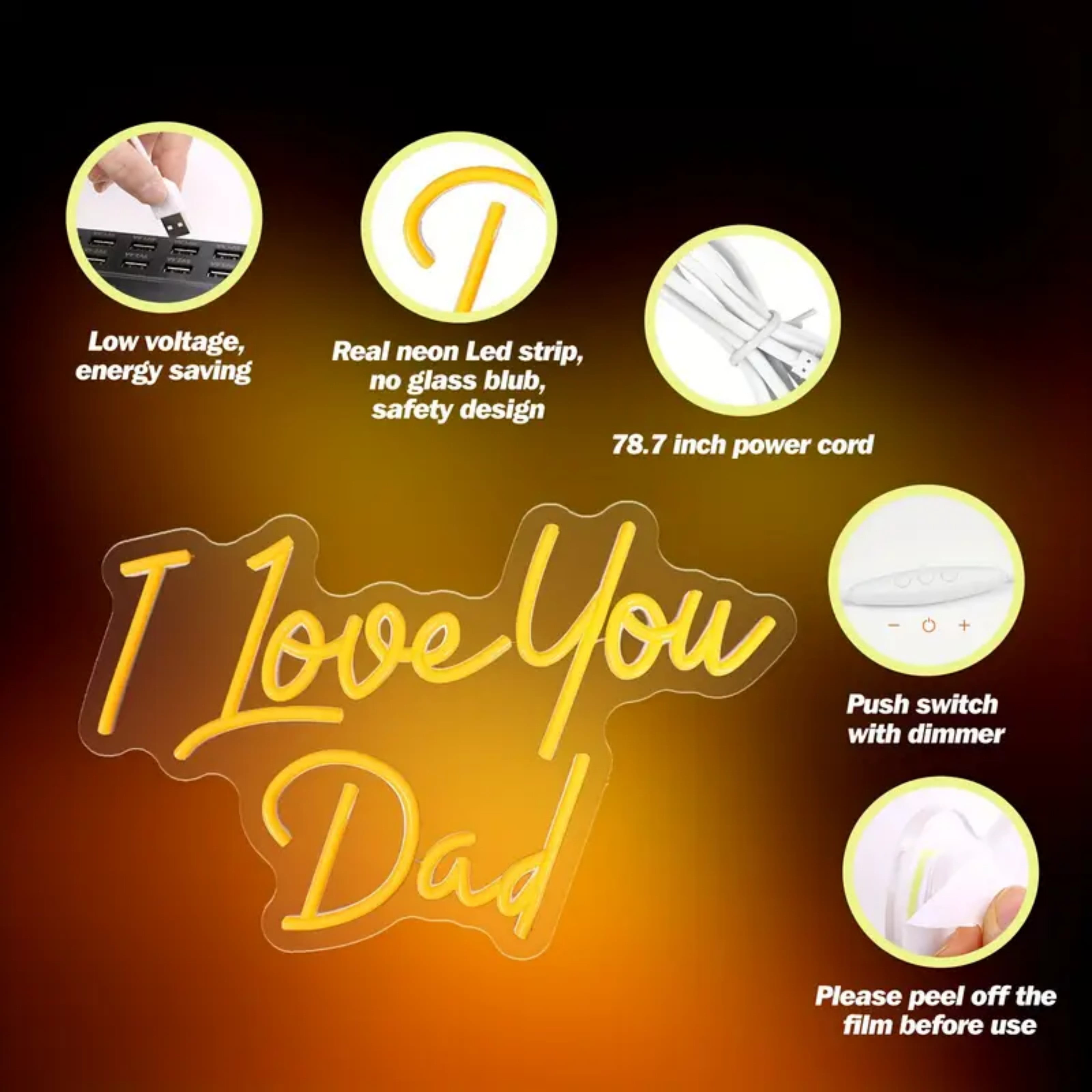 UPONRAY I Love You Dad Neon Signs, 15"*10.6" Dimmable & USB-Powered LED Neon Light, Stylish Wall Decor as gifts for Father's Day, Father's Birthday