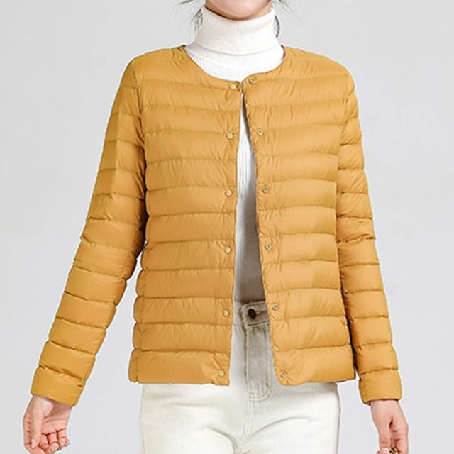 EGNMCR Parka à Manches Longues pour Femme, Couleur Unie, Doudoune Légère, Col Rond, Veste Courte, Veste à Manches Longues, Haut en polyester pour Femme