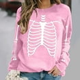 thumbnail image 6 of LYEAA Halloween Women Sweatshirt Long Sleeve Crew Neck Regular Ribbed Cuff Casual Wear Skull Holiday Clothes Pink S, 6 of 6