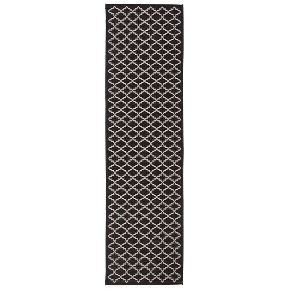 Safavieh Courtyard Hilbert Geometric Indoor/Outdoor Runner Rug, Black/Beige, 2'3" x 14'