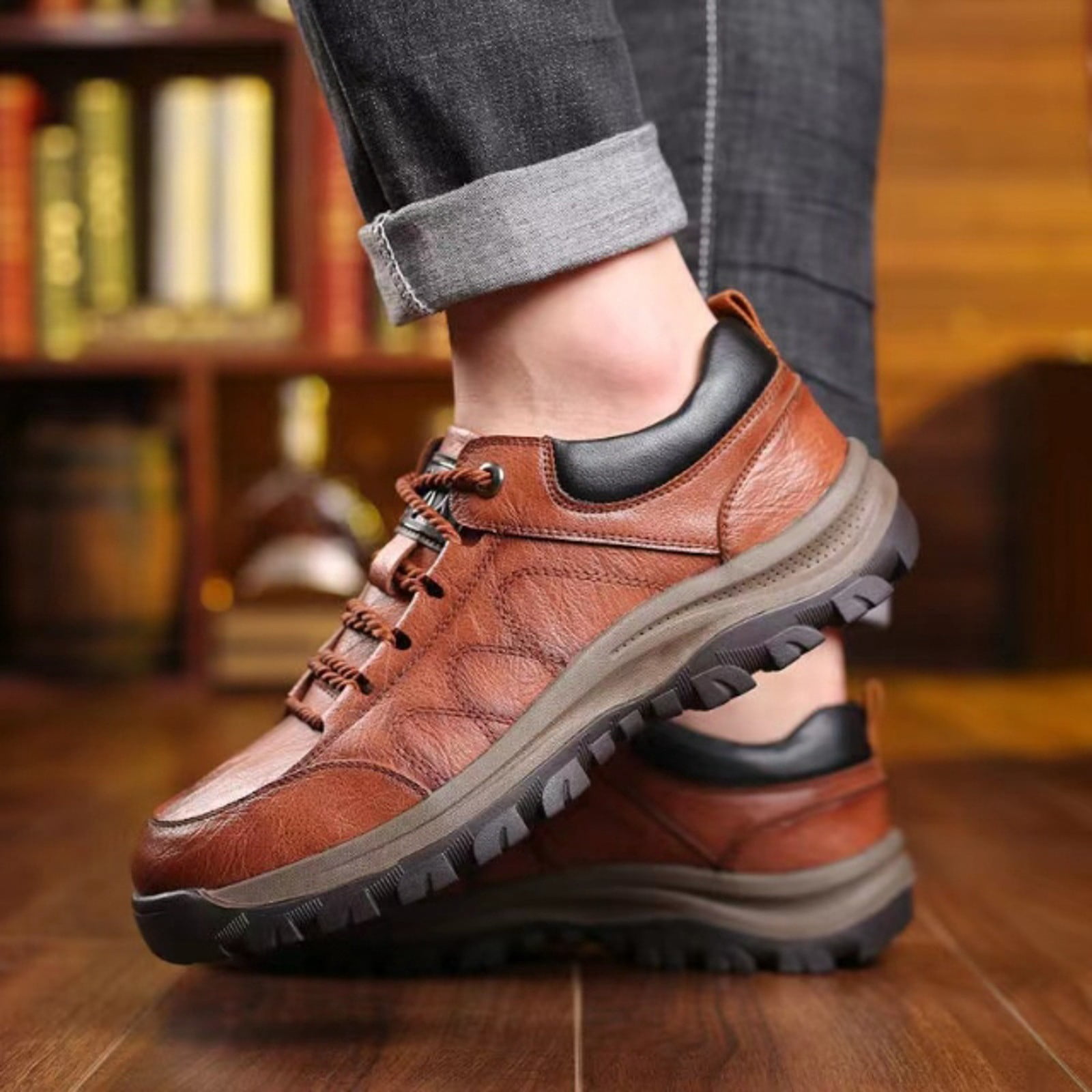 IUJSOY Waterproof Shoes for Men Lightweight Hiking Shoes Leather Outdoor Casual Walking Shoes