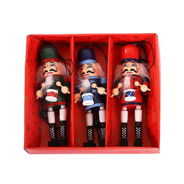 Juego de adornos navideños de Cascanueces de 3 piezas de madera para colgar árbol de Navidad