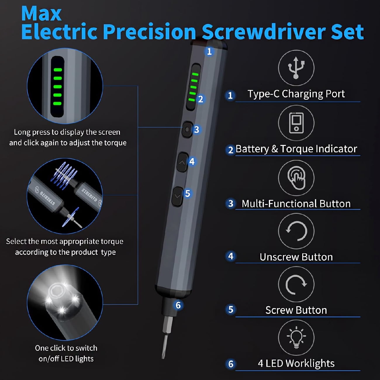 Precision Screwdriver Set, 68 in 1 Mini Electric Screwdriver with LED Light, Magnetic Drill Bits, Rechargeable Portable Repair Tool Kit for Laptops, Cell Phones, Cameras, Watches