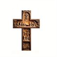 thumbnail image 3 of Vintage Wall Cross, 2D Flat Jesus Christ Religious Wall Easter Decoration Featuring Nativity Scene with Crucifixion Resurrection Figures, Gilded Frame in Golden Tones Ideal for Easter, 3 of 6