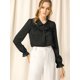 thumbnail image 3 of INSPIRE CHIC Blusa Camisa Tops Con Botones Manga Larga Pu?o Elástico Detalle De Volantes Para Mujeres Negro L, 3 of 6