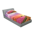 thumbnail image 2 of Ambesonne Nature Fitted Sheet & Pillow Sham Set, Scenic Tulip Fields, Twinxl, Orange Pink Purple, 2 of 2