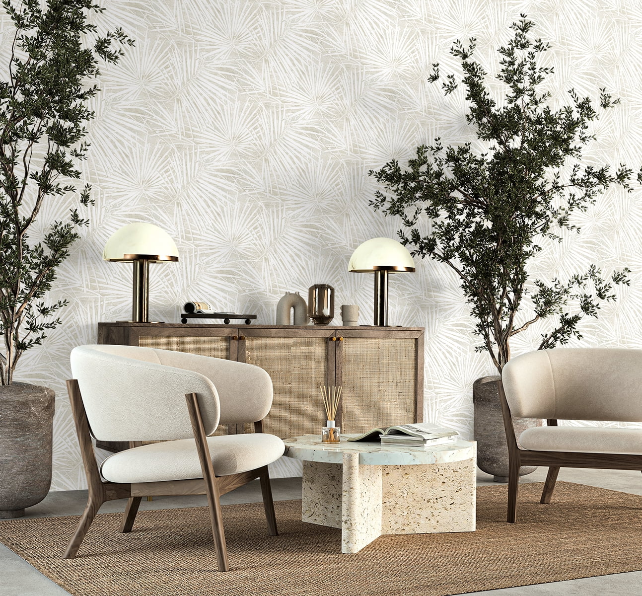 Stacy Garcia Home Natural Fossil Palm Peel and Stick Wallpaper - 20.5 in. W x 10 ft. L Roll