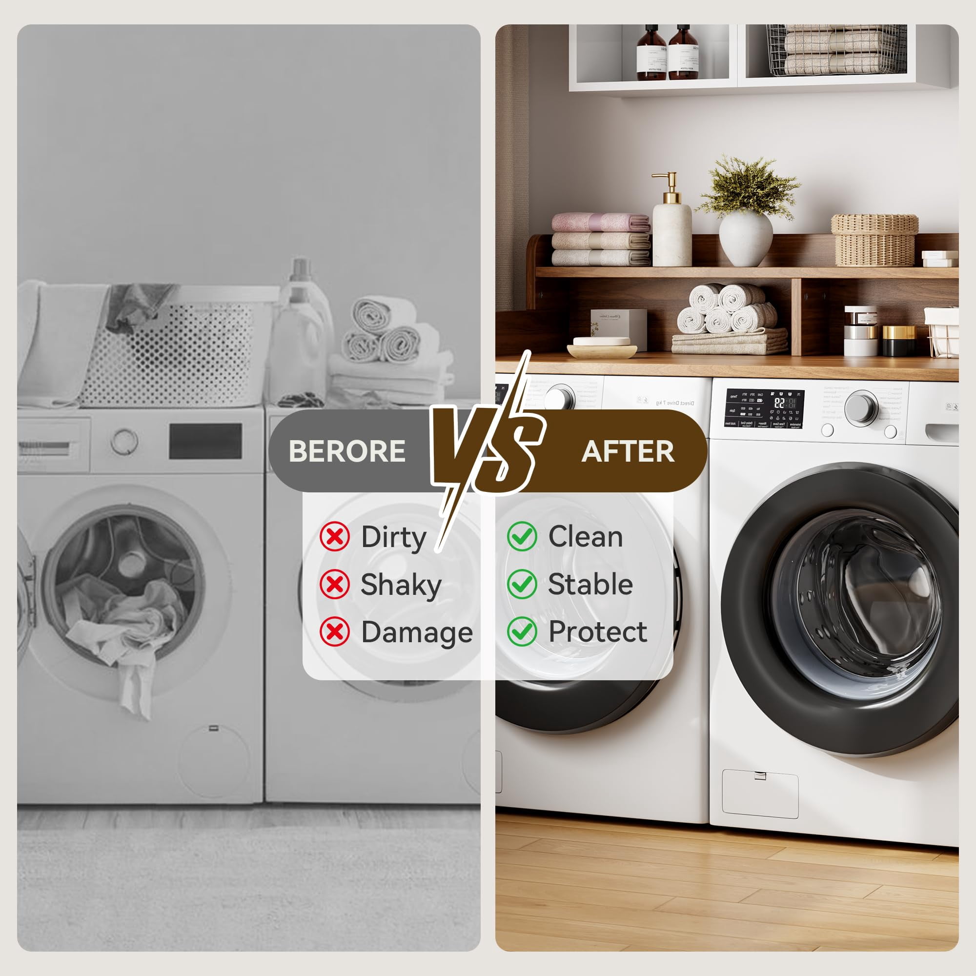 2-Tier Washer and Dryer Countertop with Shelf, Laundry Countertop Cover with Non-Slip Pad, 54.3"D x 27.6"W x 12"H Laundry Topper for Organize