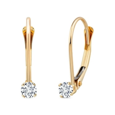 Gem Stone King 14K Yellow Gold White Lab Grown Diamond Drop Dangle Earring for Women with Leverback (0.13 Cttw, Gemstone Birthstone, Round 2.5MM)