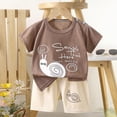 thumbnail image 2 of NOLDARES Infant Baby Boys Summer Color Block Clothes Sets Outfits Short T Shirt Elastic Shorts Set Toddler Clothes(Brown,12-18 Months), 2 of 4