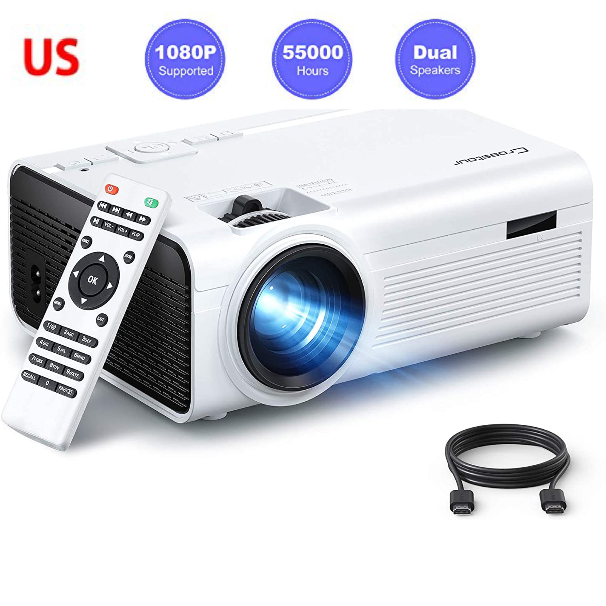 Crosstour Mini Portable Projector, 720P/1080P Supported Home Theater  Projector, Ideal for gift, White