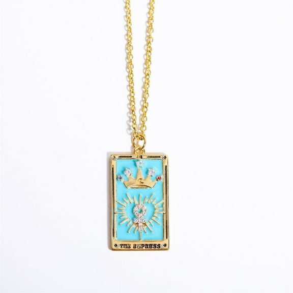 FARONZE The Empress Tarot Card Rectangle Necklace, Clear,Gift for Women, Gold, 17.7 inches