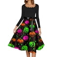 thumbnail image 4 of Women's Halloween Hepburn Dresses Spider Webeb Pumpkin Long Sleeve Spooky Hepburn Dresses Moon Bat Round Neck Funny Hepburn Dress, L, 4 of 5