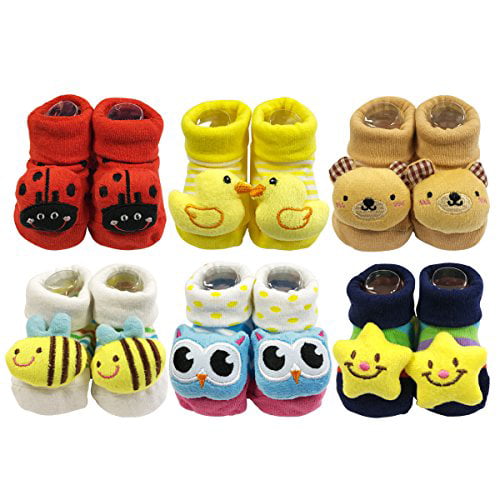 US 6 Pack Wrapables Cute 3D Cartoon Anti-Skid Baby Booties Sock Slipper Shoes 