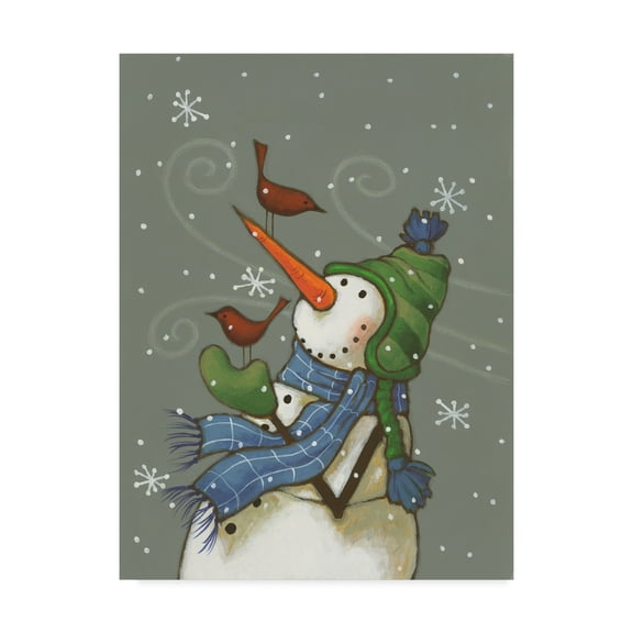 Trademark Fine Art 'Snowman With Birds' Canvas Art by Margaret Wilson