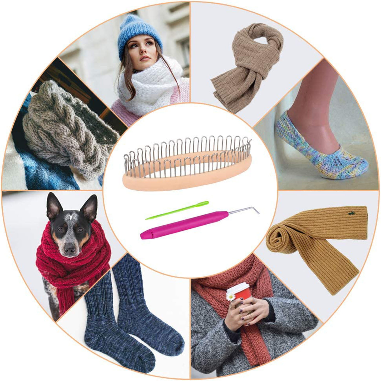 Aufee Sock Knitting Loom, Adjustable Sock Loom Kit Knitting Loom Board for Handmade Socks Scarf Hat Knitting Loom for Beginners