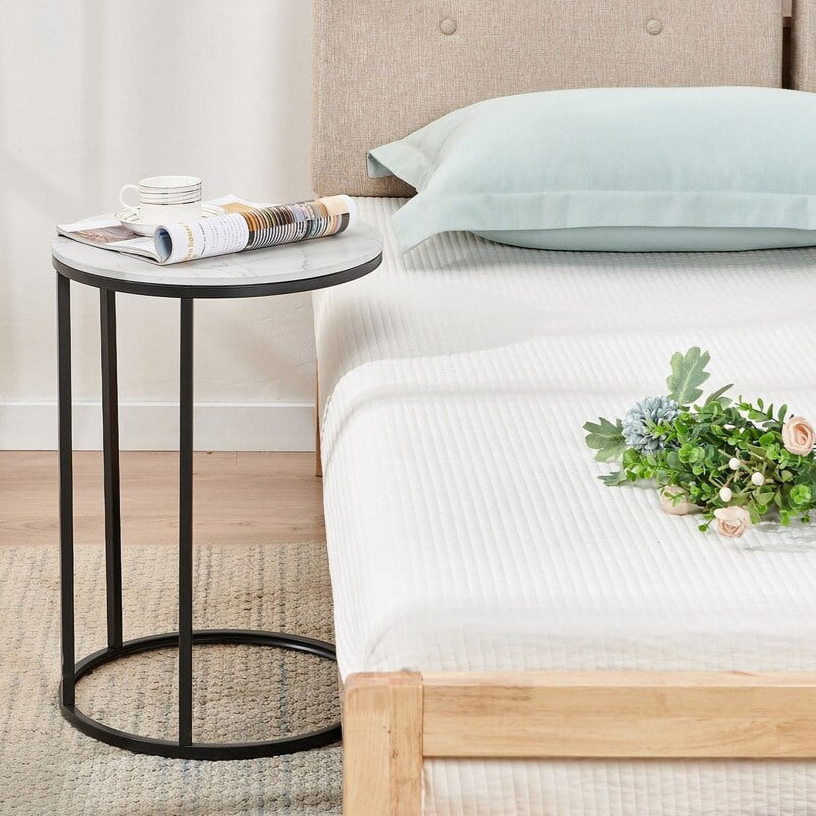 SIDA 23" H Round C-Shaped Wood Top Sofa SideTable, Snack Table, Black/White
