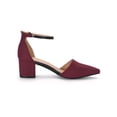 thumbnail image 3 of BLISSFUL STEP Women's Glen Check Block Heel Ankle Strap Pumps Burgundy 7, 3 of 7