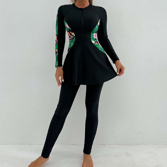 HOMBOM Rash Guard Bathing Suit for Women Two Piece Long Sleeve Swim Dress with Leggings Modest Green Ladies Swimwear Tummy Control
