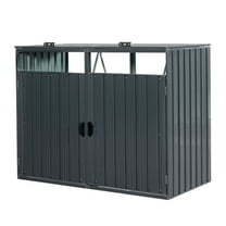 Galvanized Steel Garbage Bin Shed - Stores 2 Trash Cans, Outdoor Waste Storage for Garden & Yard