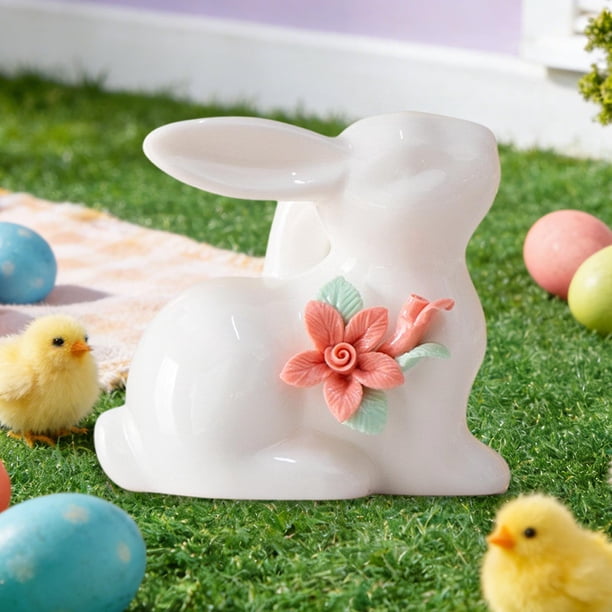 Uuiauoio 1 pc Mini Ceramic Rabbit Figurines, Porcelain Easter Bunny Decorations for Home, Tabletop Ornament, Tea Ceremony Pet