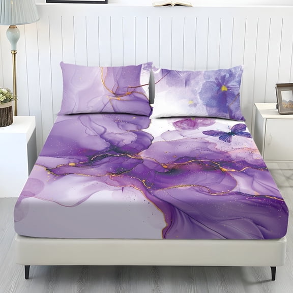 Whosucclay 3 Piece Fitted Set for Teens Women, Fitted Sheet & 2 Pillowcases, No Flat Sheet Included Stain Resistant Deep Pocket Fit Bedding Set for Bedroom, Full Size