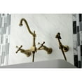 thumbnail image 3 of Kingston Brass KS1243AXBS Heritage Wall Mount Bridge Kitchen Faucet with Brass Spray, Antique Brass, 3 of 5