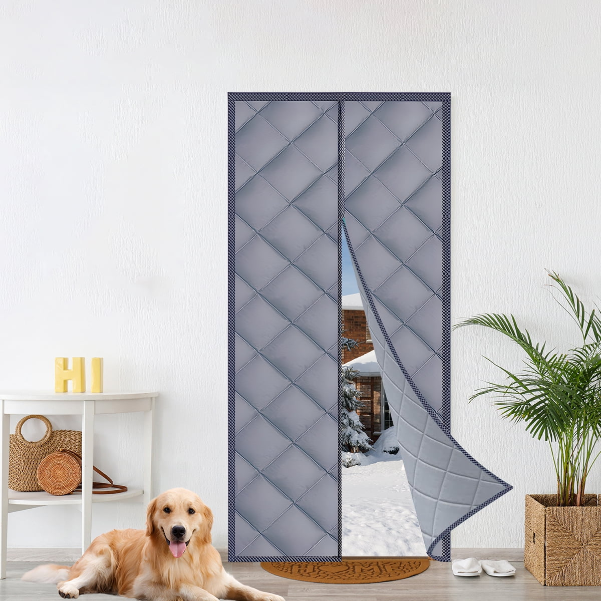 Winter Insulated Door Curtains Magnetic Thermal Insulated Door Cover Upgraded Oxford Cloth for Winter/French/Patio/Sliding Glass Doors Grey 34"x 83"