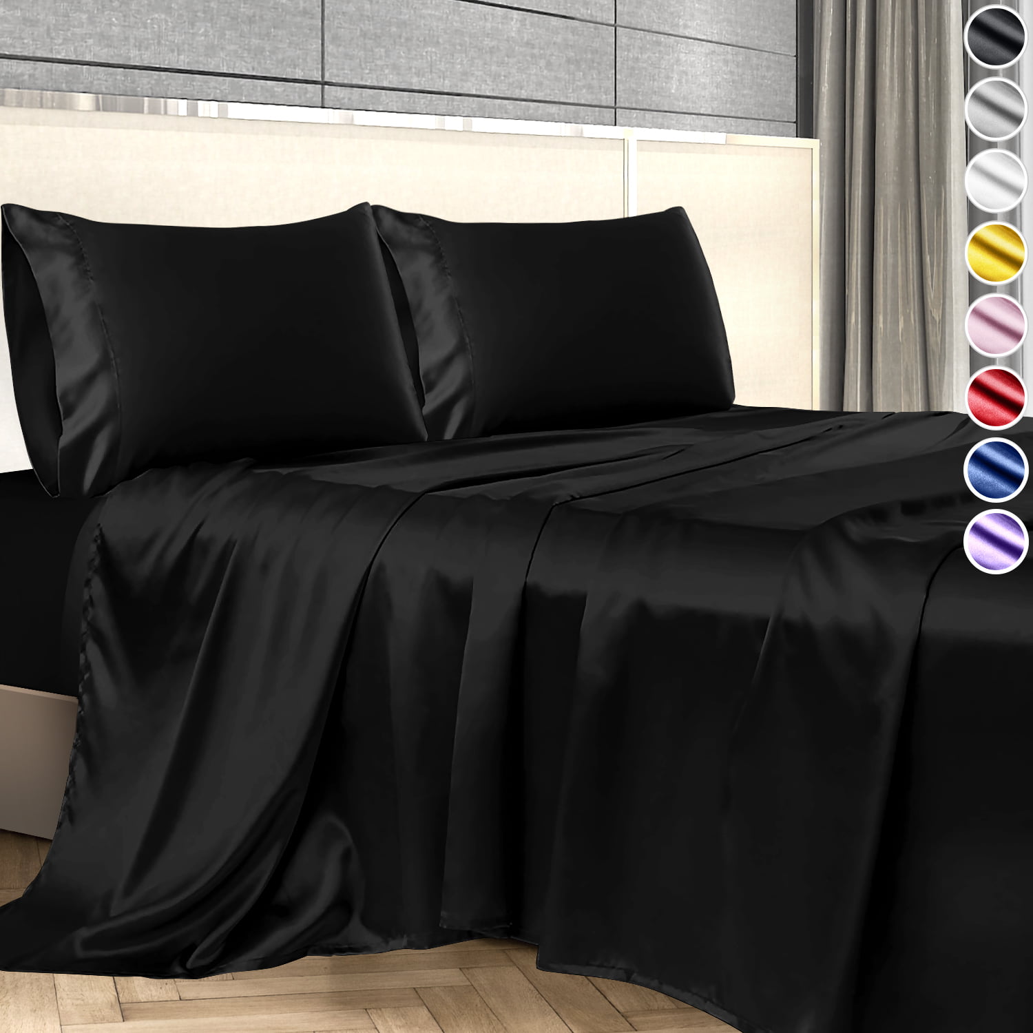 NEW 4 pc Emonia 1000tc Microfiber Luxury Sheet Set 2 pillow case Dark Gray Queen 