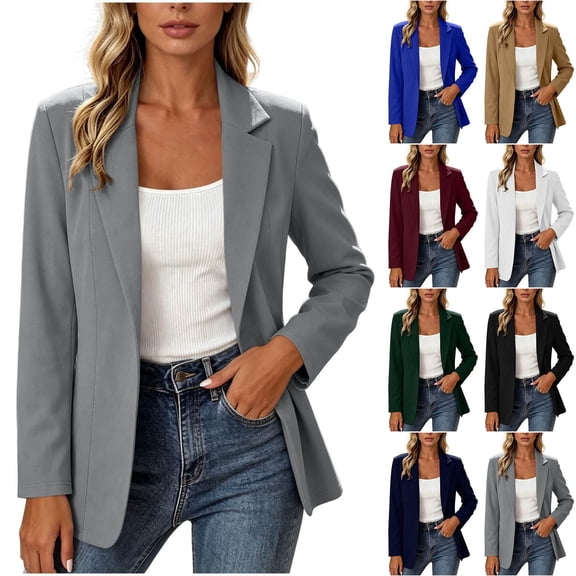 GERsome Women's Blazer Long Sleeve Business Casual Open Front Lapel Work Suit Jacket Gray L