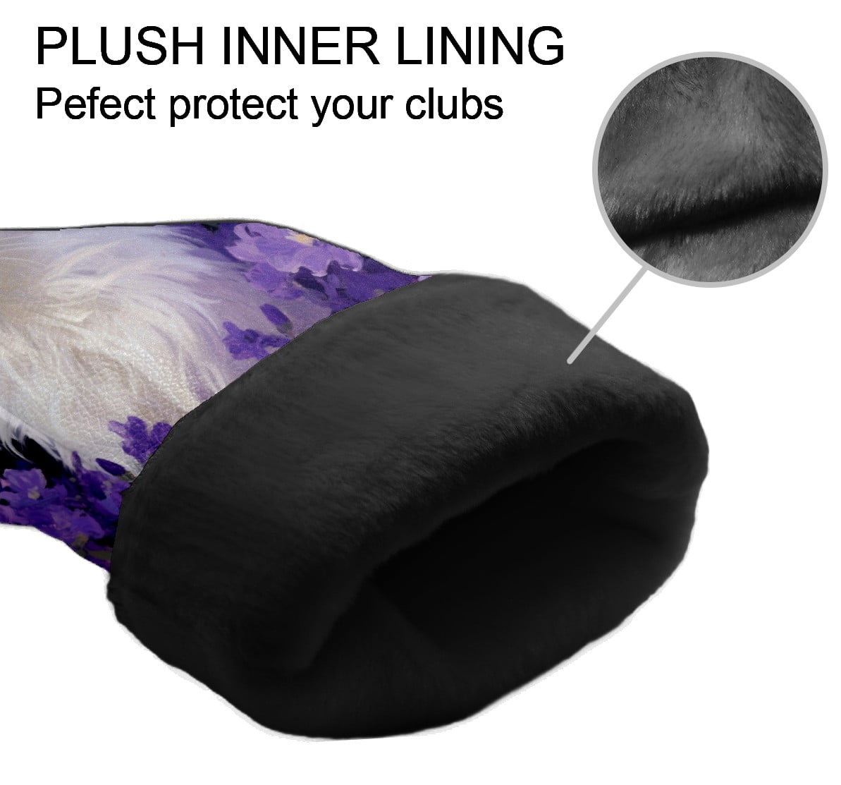 Golf Head Covers Purple Cat Design for Driver, Wood & Hybrid, Premium Waterproof PU Leather with Plush Lining, Mystical Animal Golf Gifts