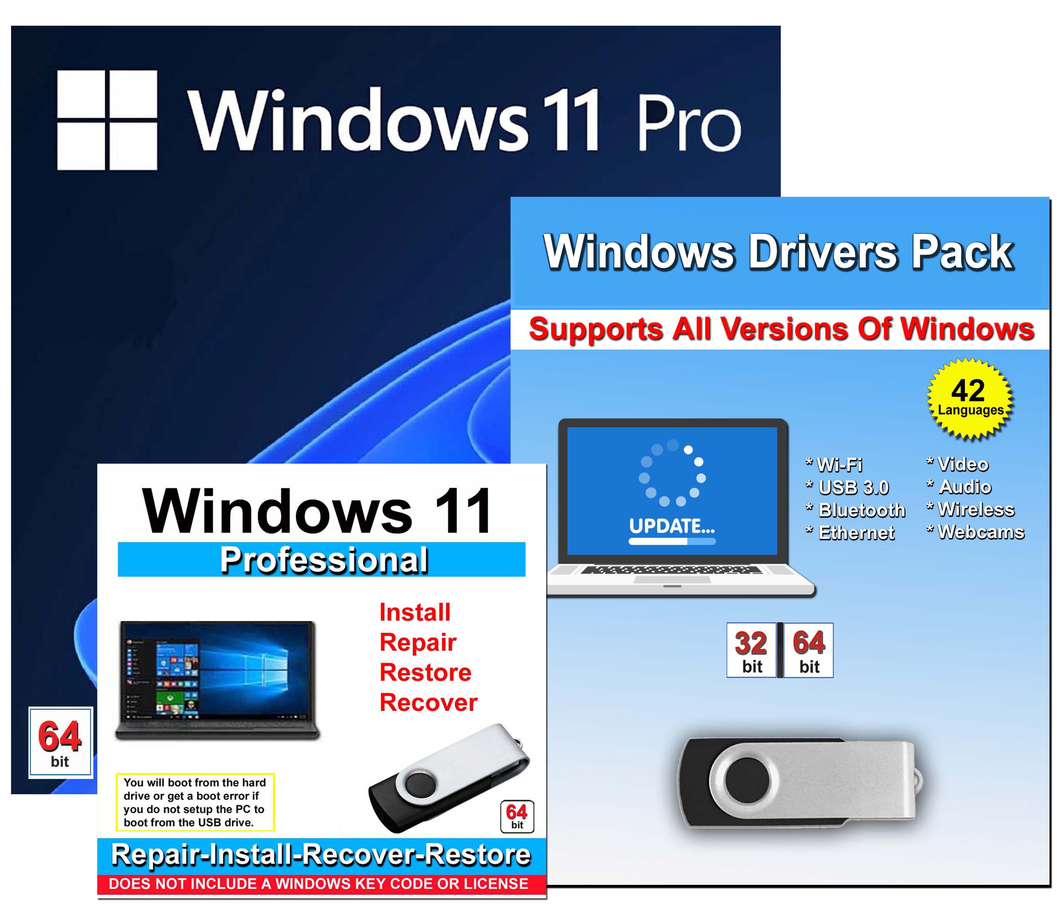 Microsoft Windows 11 Professional OEM 64 Bit DVD For UEFI Bios, Repair