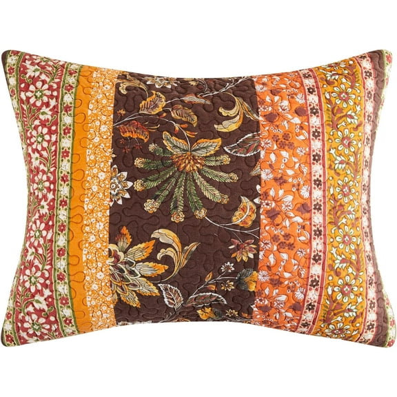 Barefoot Bungalow Audrey Finely Stitched Reversible Quilted Pillow Sham, Standard 20x26-inch, Chocolate