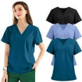 thumbnail image 2 of Resivox Women Scrubs Tops Plus Size Medical Uniforms Petite V-Neck Scrub Shirts Basic Scrubs Nursing Top Tall Scrubs Tops Dark Blue 2XL, 2 of 7