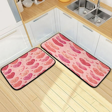 

Kitchen Floor Mat 2 Sets Carpet Floor Mat Kitchen Mat Bathroom Mat Living Room Mat Bedroom Mat Absorbent Delicate Fabric No Ball Cartoon Lovely Heart