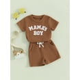 thumbnail image 4 of Yunliwuli Baby Boy 2 Piece Waffle Outfits, Round Neck Short Sleeve Letter Embroidery Tops + Elastic Waist Shorts Toddler Mother's Boy Set, 4 of 10