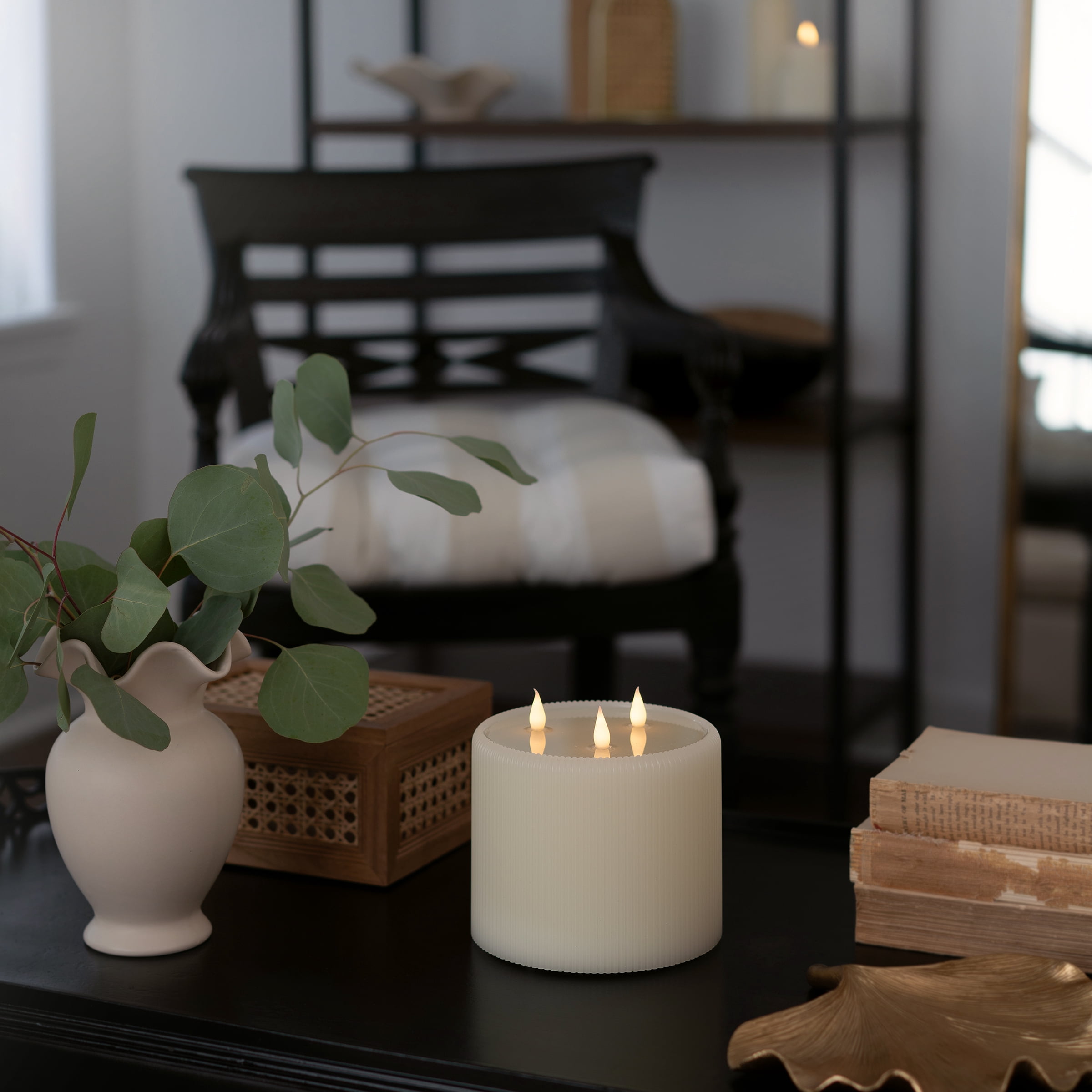 Home Decor Collection Fluted Large 3 Wick LED Flameless Candle