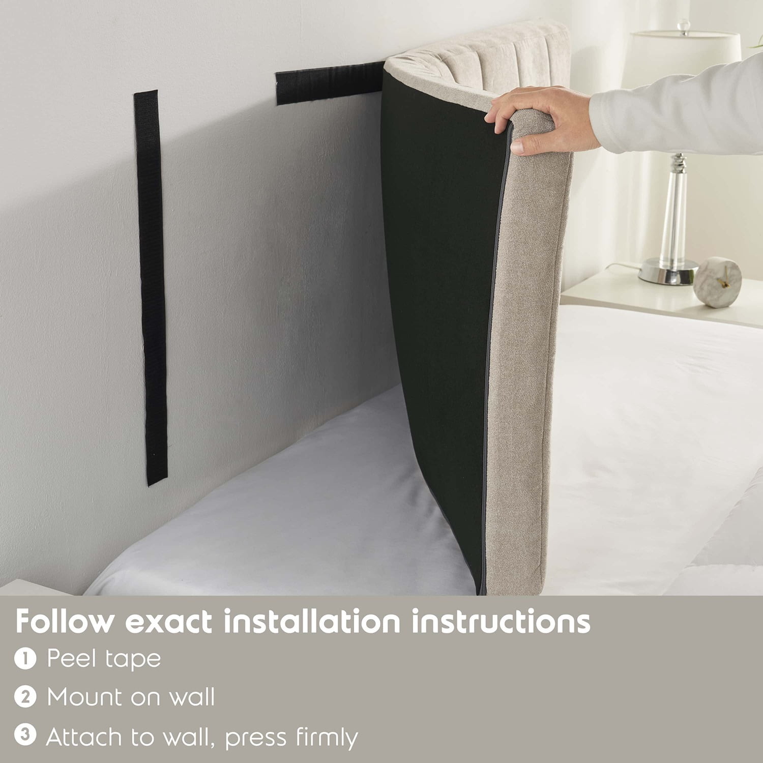 Virtu Upholstered Queen Headboard No Tools Required Peel and Stick Bed Headboard Only, Beige