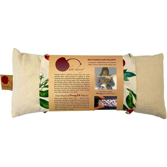 AIR-Cervical/Rectangular Pillow, Natural Denim, w/Cherry case Cherry Pit-Stone, Hot/Cold, Moist Heat Pack, Pain Relief, Microwavable-Washable