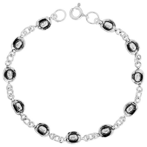 Dainty Sterling Silver Cowboy Hat Bracelet for Women and Girls 1/4 wide 7.5 inch long