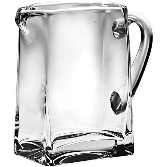 Rectangle Glass Pitcher with handle, With Spout, Ice Lip, Handmade by Barski 32 oz., 6.75"H, Made in Europe