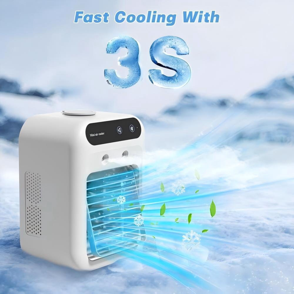 「MistPro 3-in-1 Portable Air Cooler | USB Rechargeable Personal Fan w/ 40Hrs Runtime & 2 Mist Modes | Evaporative Cooling for Bedroom/Office/Camping | Desktop & Outdoor Use」