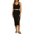 thumbnail image 2 of Conjunto de 2 piezas para mujer INSPIRE CHIC, top corto de cuello en V y falda con abertura, color negro, 2 of 6