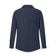 thumbnail image 7 of Otntypg Fall Women Button Down Shirts Lightweight V Neck Collared Work Blouse Long Roll Up Cuffed Sleeve Pocket Casual Boyfriend Cotton Tops Navy XXL, 7 of 7