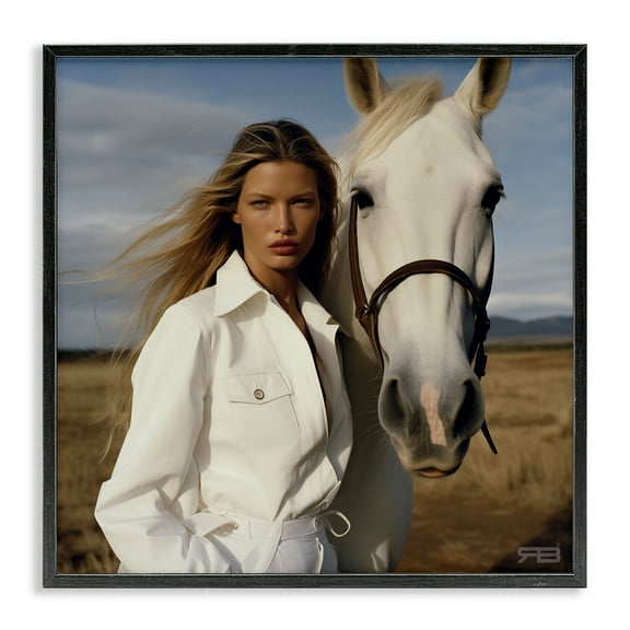 Stupell Industries Equestrian Girl & White Horse People Painting Black Framed Art Print Wall Art, 12 x 12