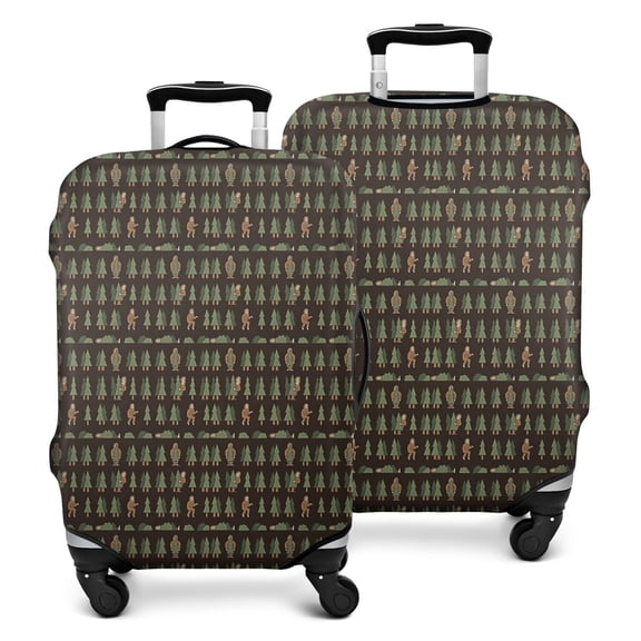 Dark Brown Bigfoot and Tree Pattern Luggage Cover Fashion Suitcase Cover Baggage Covers Fit 25-28 Inch Luggage (Go Travel)