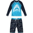 thumbnail image 3 of Utlike Boys Swimwear Swimsuit 2 Pieces Rash Guard Long Sleeve Shark Print Shirts Shorts Sets Graphic Swim Shirt Outdoor Outfits Hypoallergenic Boys Swimsuits For Sensitive Skin Size 6 Years-7 Years, 3 of 7