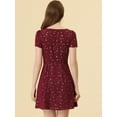 thumbnail image 4 of DARING DIVA Square Neck Short Sleeve Print A-Line Dress S Burgundy-Stars, 4 of 6